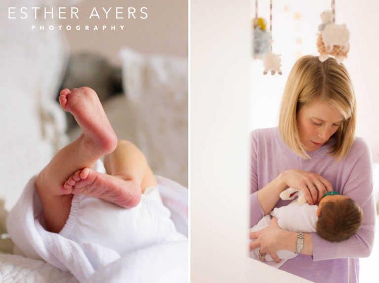 Newborn Baby Girl Feet and Mom holding daughter